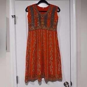 Indian Women’s Ethnic Sequin Orange Tunic Blouse Top Bohemian Dress